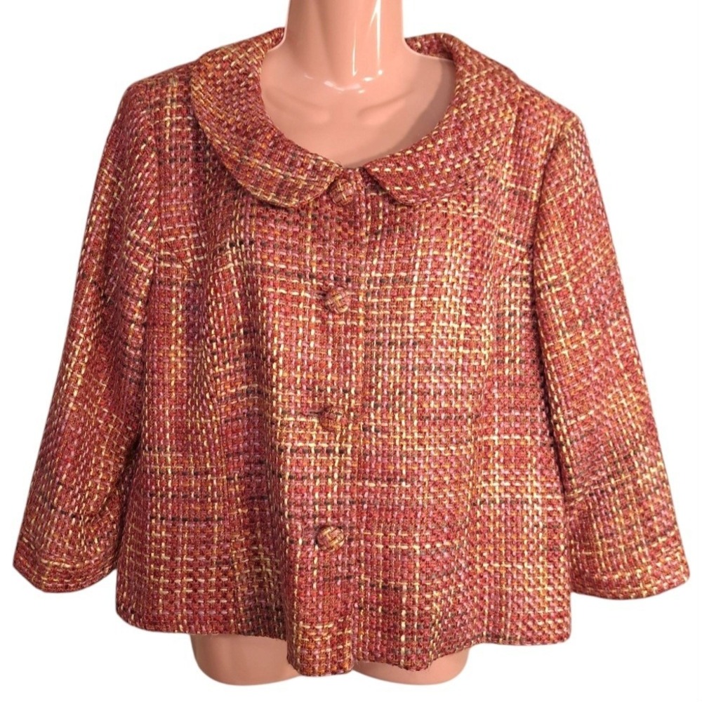 Women's Mini‎ Blazer 14P Coral/Pink Button-Up Fully Lined 3/4 Sleeve